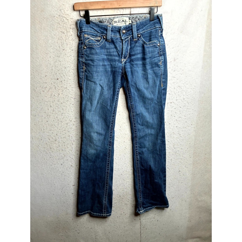 Ariat Real Jeans Womens 25R Blue Denim Cotton Low Rise Medium Wash Straight Leg